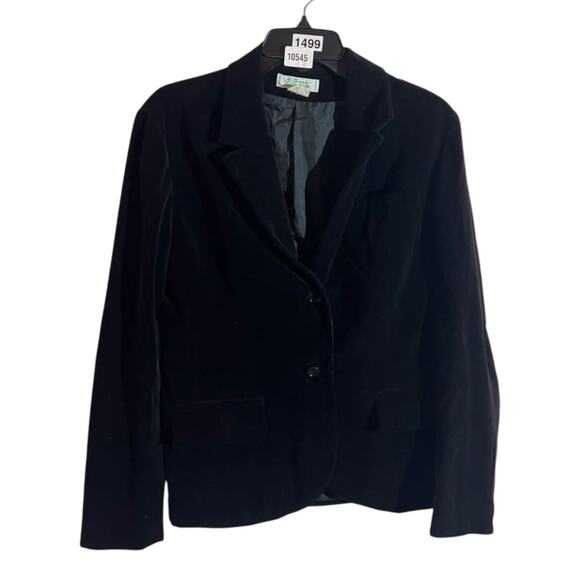 VTG Academia Prestige of Boston Velvet Blazer 2 Button Jacket Women's 10 Black - Picture 1 of 8